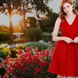 4 • Ricki's • Red Poppy Lace Fit & Flare Cocktail Dress